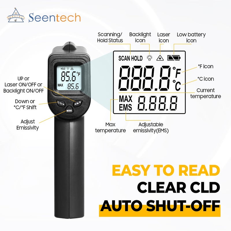 Seentech DT8380BH Industrial Infrared Thermometer - Non-Contact Temperature Tester for Kitchen & Industrial Use, -50°C to 380°C Range, High Precision with Laser Targeting (DT8550DH) - Image 3